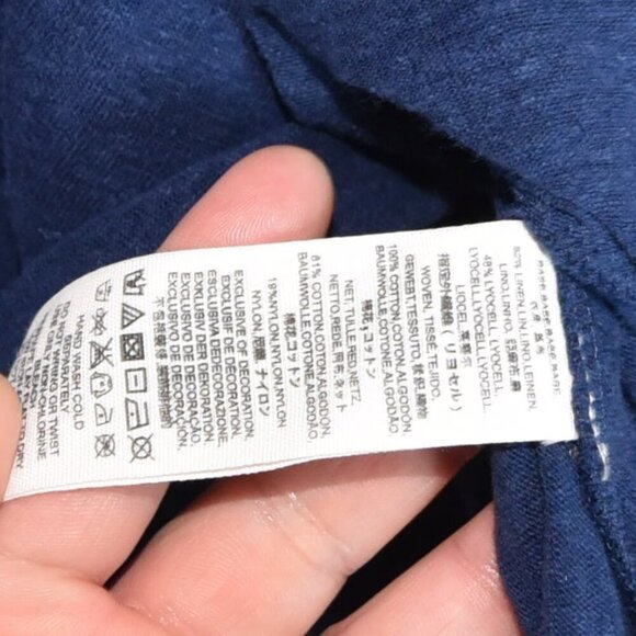 Free People Navy Embroidered Poncho Top XS Boho Boxy Festival Gauze Blouse - Picture 7 of 9